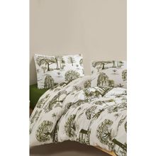 Colorpool Contour Jouy 200x220 cm Beyaz Yeşil Çift Kişilik Nevresim Takımı