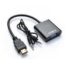 Concord Siyah Ses Kablo Destekli HDMI To VGA Kablo Monitör Tv Çevirici Dönüştürücü Kablo