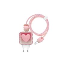 Constrain iPhone 18W 20W İle Uyumlu Pembe Kalp Şarj Kablosu Koruyucu