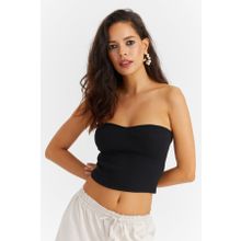 Cool & Sexy Yİ2452 Kadın Siyah Kalp Yaka Crop Bluz
