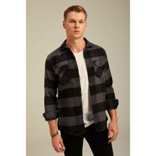 Cool Tarz CPODG001 Antrasit Erkek Slim Fit Düğmeli Yaka Çift Cepli Oduncu Ekose Gömlek