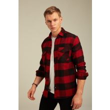 Cool Tarz CPODG001 Kırmızı Erkek Slim Fit Düğmeli Yaka Çift Cepli Oduncu Ekose Gömlek