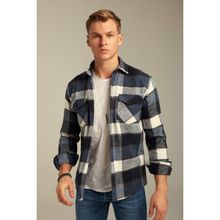 Cool Tarz CPODG001 Mavi Erkek Slim Fit Düğmeli Yaka Çift Cepli Oduncu Ekose Gömlek