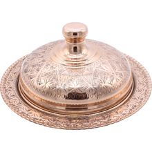 Copperdone El Işlemeli Yuvarlak Bakır Servis Tabağı 25 cm