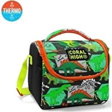 Coral High 11832 Kids Gri Yeşil Dinozor Desenli Thermo Beslenme Çantası