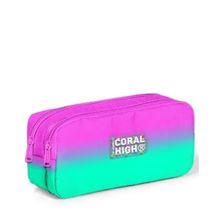 Coral High 12074 Kids Pembe Su Yeşili Renk Geçişli İki Bölmeli Kalem Çantası