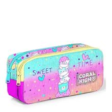 Coral High 12081 Kids Renkli Dondurmalı Kedi Desenli İki Bölmeli Kalem Çantası