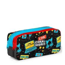 Coral High 12092 Kids Siyah Mavi Gamer Desenli İki Bölmeli Kalem Çantası