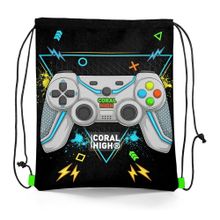 Coral High 12655 Kids Siyah Fosforlu Yeşil Gamer Desenli İpli Büzgülü Sırt Çantası