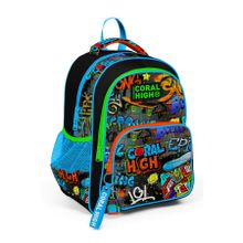 Coral High 14415 Kids Siyah Mavi Grafiti Desenli Üç Bölmeli Okul Sırt Çantası