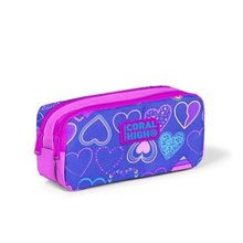 Coral High 22280 KK01 Kids Açık Pembe Lavanta Kalp Desenli İki Bölmeli Kalem Çantası