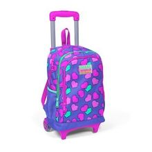 Coral High 23359 K121.1 Kids Lavanta Pembe Kalp Desenli Işıklı Tekerlekli Üç Bölmeli Çekçekli Sırt Çantası