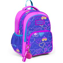 Coral High 23401 K33 Açık Pembe Lavanta Kalp Desenli Üç Bölmeli Okul Çantası