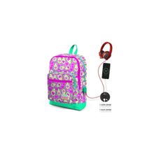 Coral High 23809 USB Şarjlı Kulaklık Çıkışlı Kids Dört Bölmeli Avokado Desenli İlkokul Çantası