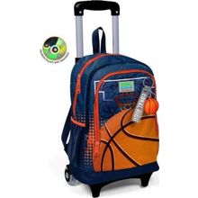 Coral High 23966 Kids Turuncu Lacivert Basketbol Desenli Üç Bölmeli Çekçekli Okul Sırt Çantası