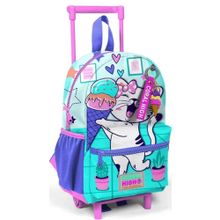 Coral High 24051 Turkuaz Pembe Dondurmalı Kedi Desenli İki Bölmeli Minik Yuva Çekçekli Sırt Çantası