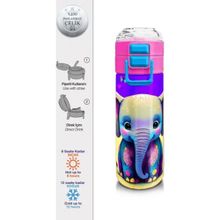 Coral High 500 ml 31814 Kids Pembe Turkuaz Fil Desenli Pipetli Çelik Termos