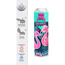 Coral High 500 ml 31819 Kids Neon Mercan Su Yeşili Flamingo Desenli Pipetli Çelik Termos