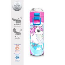 Coral High 500 ml 31925 Kids Mavi Neon Pembe Unicorn Desenli Pipetli Çelik Termos