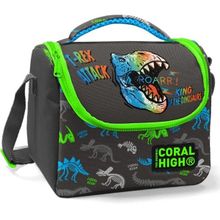 Coral High Erkek Çocuk Siyah Yeşil T-Rex - Yalıtımlı - Gri Yeşil T-Rex Okul Beslenme Çantası