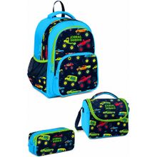 Coral High GOSET0123406 Kids Mavi Lacivert Monster Truck Desenli 3'lü Okul Çanta Seti