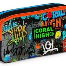 Coral High Iki Bölmeli Erkek Çocuk Siyah Grafiti Kalem Çantası Kalemlik