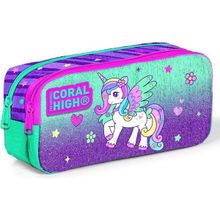 Coral High Iki Bölmeli Kız Çocuk Yeşil Mor Unicorn Kalem Çantası Kalemlik