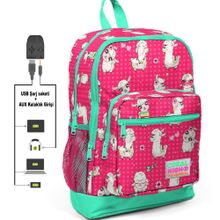Coral High Kids Dört Gözlü Kız Çocuk İlkokul - Lama Desenli Usb+aux Soketli Okul Çantası