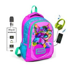 Coral High Kids Minik Kedi Usb Ve Aux Çıkışlı İlk ve Ortaokul Sırt Çantası