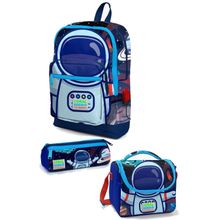 Coral High Kids Saks Mavi Astronot Desenli USB'li 3’lü Okul Çanta Seti - Erkek Çocuk Okul Çanta