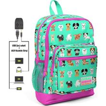 Coral High Kids Sevimli Köpekler Usb + Aux Soketli Dört Gözlü İlkokul Okul Çantası