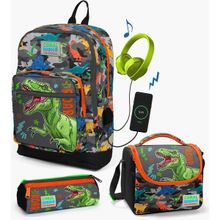 Coral High Kids Siyah Gri Dinozor Desenli Usb'li 3’lü Okul Çanta Seti Set 23844 Okul Çanta