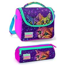 Coral High Kız Çocuk Pembe Mor Kedi Beslenme Çantası Seti