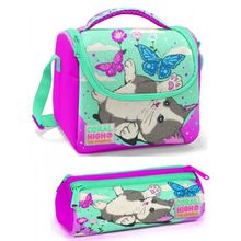 Coral High Kız Çocuk Pembe Yeşil Kedi Beslenme Çantası Set