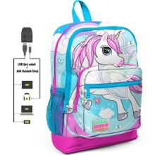 Coral High Mavi Unicorn Baskılı İlkokul Ve Günlük Sırt Çantası - Kız Çocuk - Usb Ve Aux Soketli Okul Çantası