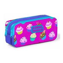 Coral High Pembe Cupcake Baskılı İki Bölmeli -Kız Çocuk Kalemlik