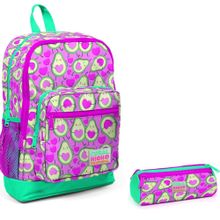 Coral High Pembe Yeşil Kalp Desenli İlkokul Sırt Çantası ve Kalemlik Seti