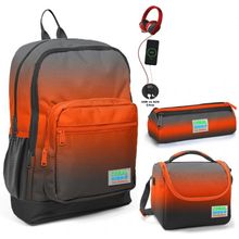 Coral High Siyah Turuncu Gradyan USB Soketli Üçlü Ilkokul Çanta Seti - Erkek Çocuk Okul Çantası