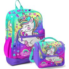 Coral High Su Yeşili Lavanta Unicorn Okul Sırt ve Beslenme Çantası Seti