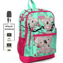 Coral High USB Yeşil Koala Baskılı Kız Çocuk İlkokul Çanta Seti
