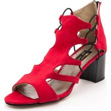 Costo Shoes 17428 Kırmızı Süet Topuklu Büyük Numara Kadın Ayakkabıları