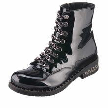 Costo Shoes MF1720 Siyah Rugan Deri Sıcak Astar Kauçuk Esnek Dişli Taban Büyük Numara Kadın Bot