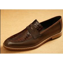 Costo Shoes TR121 Kahve Deri Kroko Baskılı deri Üst Kalite Erkek Ayakkabısı