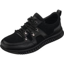 Costo Shoes YKP04 Siyah Deri ve Siyah Süet İle Garnili Olarak Rahat Geniş Kalıp Kauçuk Taban Erkek Ayakkabı