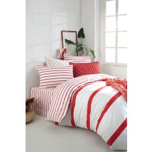 Cote Blanc Simple Line Kırmızı Ranforce 200x220 cm Çift Kişilik Nevresim Takımı