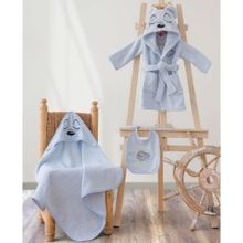 Cotton Box Bear Mavi Bornoz+Kundak+Önlük Bebek Banyo Seti