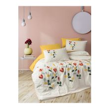 Cotton Box Puff Nakışlı Çift Kişilik Nella Hardal 200x220 cm Nevresim Takımı
