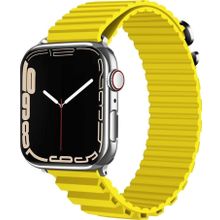 CoverZone Apple Watch 4 Uyumlu 42-44 mm Parçalı Çizgili Tasarım Denouement Kayış Sarı Kordon