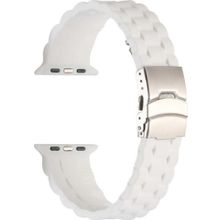 CoverZone Apple Watch 5 42-44 mm Uyumlu Metal Toka Delikli Panoply Silikon Beyaz Kordon
