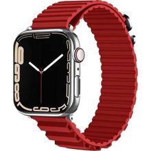 CoverZone Apple Watch Ultra Uyumlu 49 mm Parçalı Çizgili Tasarım Denouement Kayış Kırmızı Kordon